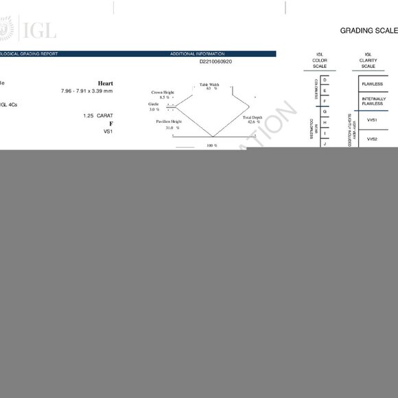 Heart Natural Diamond Pendant 14K Gold (1.25 Ct F Vs1) Igl C54200003 - Picture 4 of 5